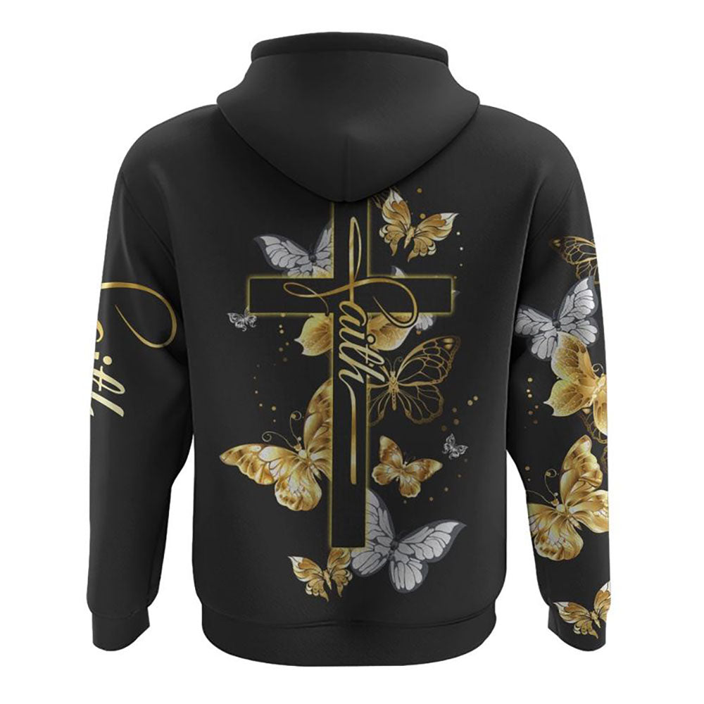 Faith Cross Gold Butterfly All Over Print 3D Hoodie, Christian Hoodie, Christian Sweatshirt, Bible Verse Shirt Faith Cross Gold Butterfly All Over Print 3D Hoodie, Christian Hoodie, Christian Sweatshirt, Bible Verse Shirt