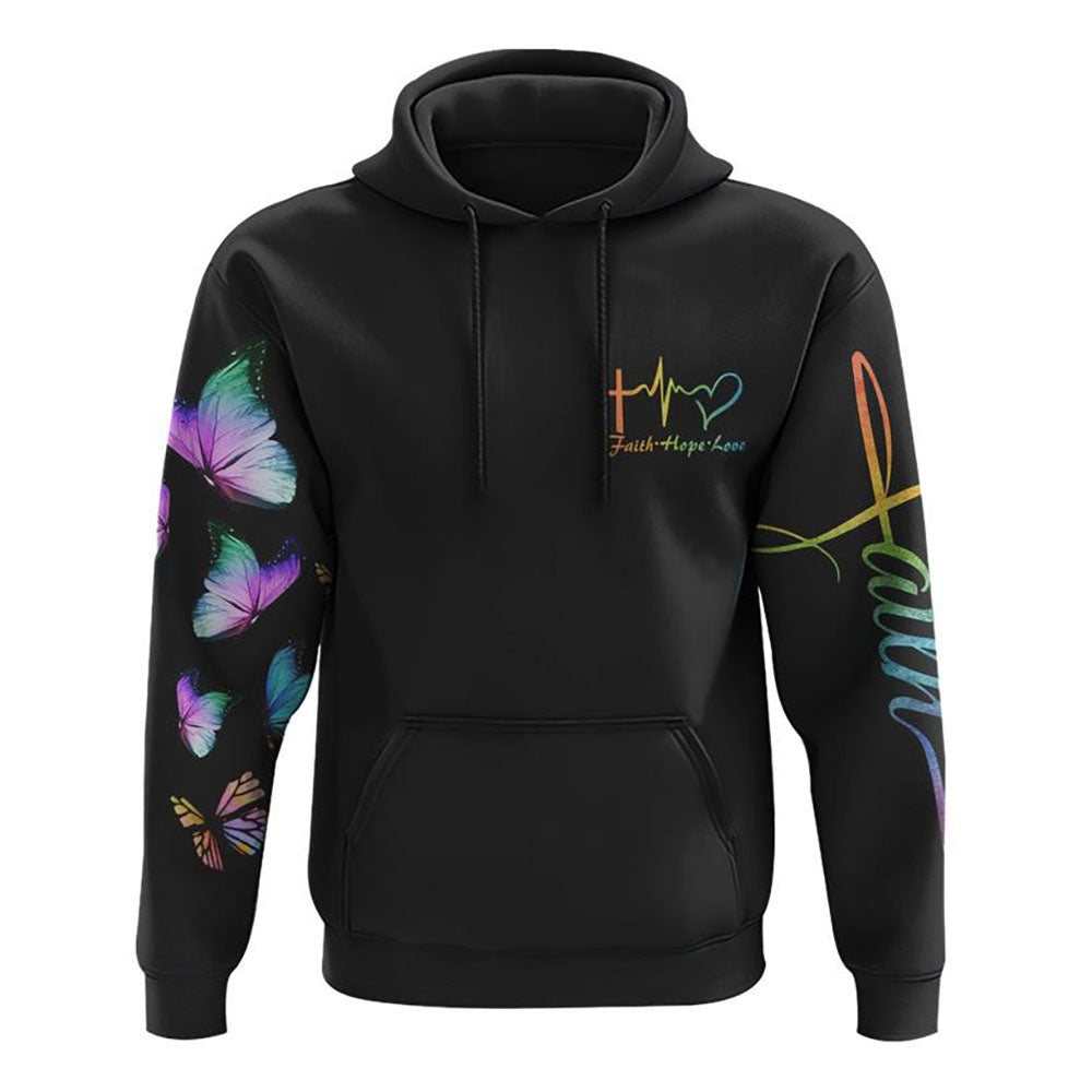 Faith Butterflies Cross All Over Print 3D Hoodie, Christian Hoodie, Christian Sweatshirt, Bible Verse Shirt Faith Butterflies Cross All Over Print 3D Hoodie, Christian Hoodie, Christian Sweatshirt, Bible Verse Shirt