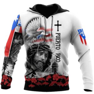 Puerto Rico Jesus Dove Cross Maga Flower God 3D Hoodie For Man And Women, Jesus Printed 3D Hoodie