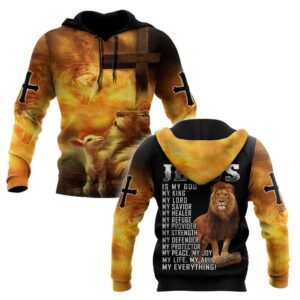 Lion Cross And Jesus Is My Savior God 3D Hoodie For Man And Women, Jesus Printed 3D Hoodie