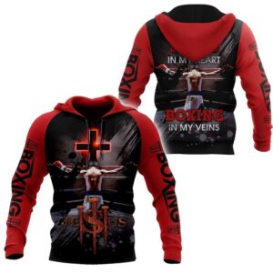Jesus In My Heart Boxing In My Veins God 3D Hoodie For Man And Women, Jesus Printed 3D Hoodie
