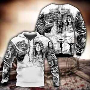 Jesus Christ And Maria Tattoo God 3D Hoodie For Man And Women, Jesus Printed 3D Hoodie
