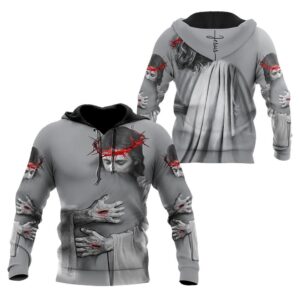 In the Arms Of Lord Grey Tone God 3D Hoodie For Man And Women, Jesus Printed 3D Hoodie