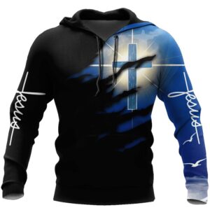 God Blessed Cross Blue God 3D Hoodie For Man And Women, Jesus Printed 3D Hoodie