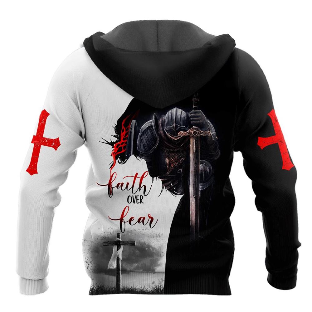 Faith Over Fear Knight Jesus God 3D Hoodie For Man And Women, Jesus Printed 3D Hoodie