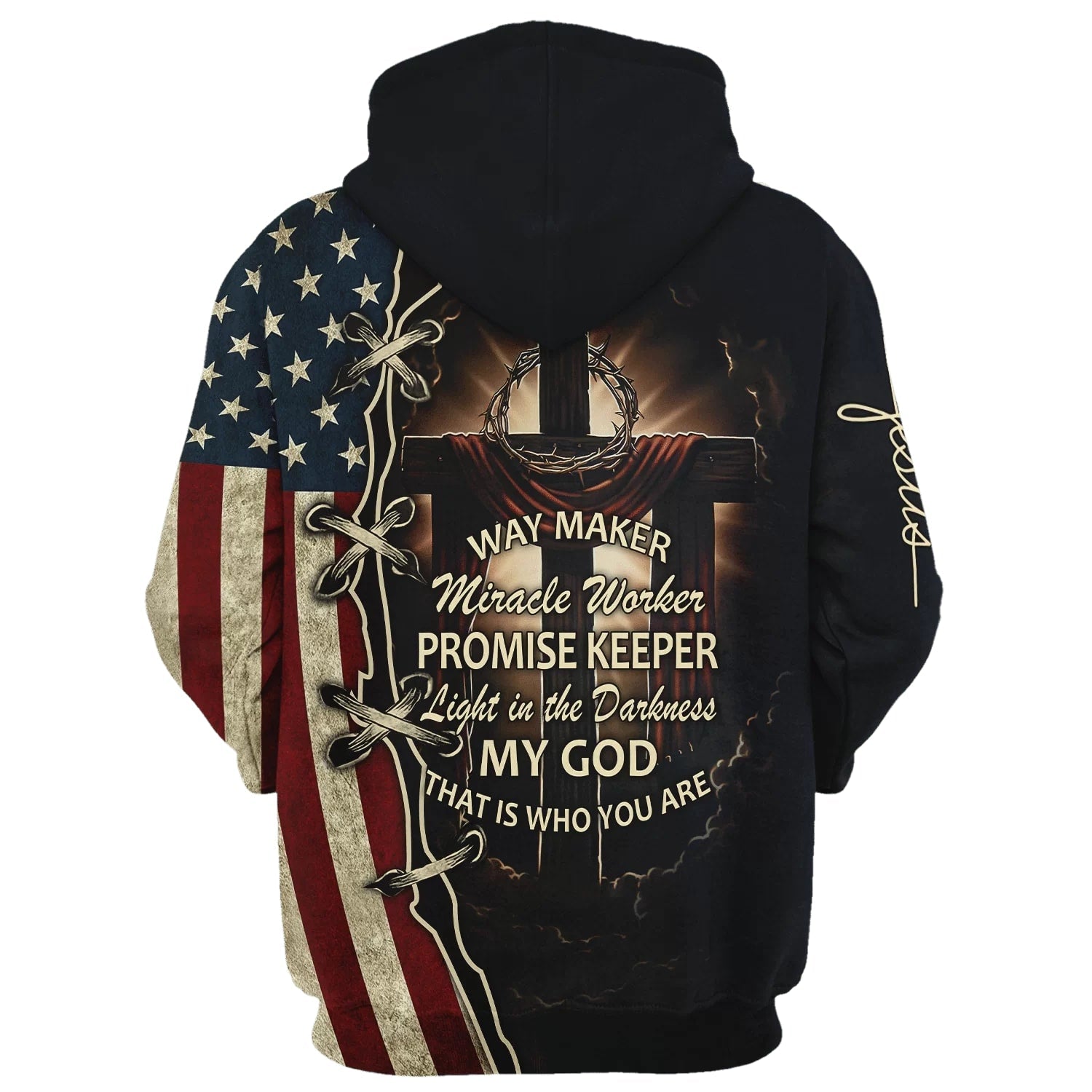 Way Maker Miracle Worker Promise Keeper Light In The Darkness, American Flag Crown Of Thorns Cross God 3D Printed Hoodie, Christian Apparel Hoodies Way Maker Miracle Worker Promise Keeper Light In The Darkness, American Flag Crown Of Thorns Cross God 3D Printed Hoodie, Christian Apparel Hoodies
