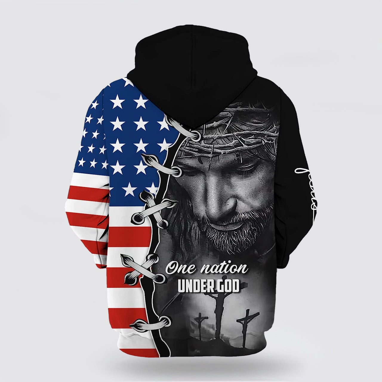 Three Crosses One Nation Under God Jesus Wreath American Flag 3D Hoodies For Women Men, God 3D Printed Hoodie, Christian Apparel Hoodies