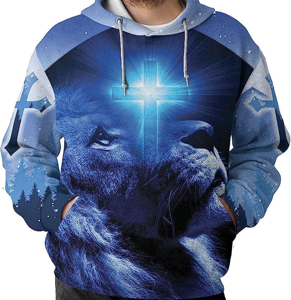 The Lion Cross Happy Moments Praise God 3D Hoodies For Women Men, God 3D Printed Hoodie, Christian Apparel Hoodies