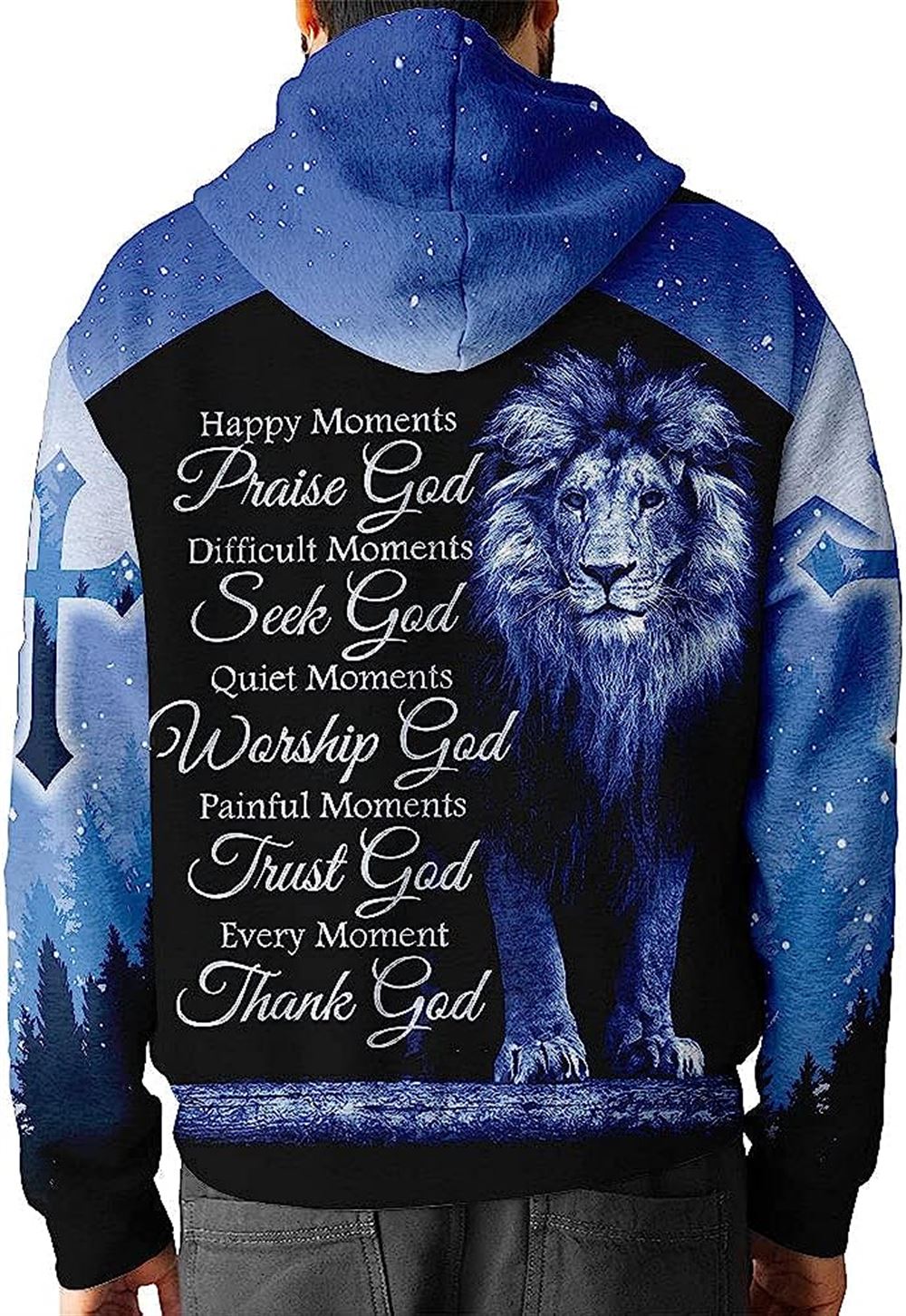 The Lion Cross Happy Moments Praise God 3D Hoodies For Women Men, God 3D Printed Hoodie, Christian Apparel Hoodies