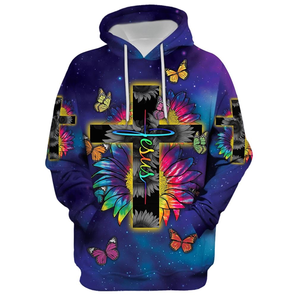 Rainbow Sunflower Butterfly Jesus Cross Hoodie For Men & Women, God 3D Printed Hoodie, Christian Apparel Hoodies Rainbow Sunflower Butterfly Jesus Cross Hoodie For Men & Women, God 3D Printed Hoodie, Christian Apparel Hoodies