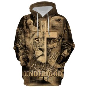 One Nation Under God, The Cross Lion Of Judah Hoodie For Men & Women, God 3D Printed Hoodie, Christian Apparel Hoodies