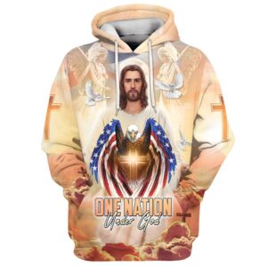 One Nation Under God Hoodie Jesus Dove And Angles Hoodies Jesus Hoodie Men & Women, God 3D Printed Hoodie, Christian Apparel Hoodies