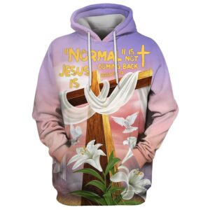 Normal Isn’t Coming Back But Jesus Is Hoodie Lily Cross And Dove Hoodies Jesus Hoodie Men & Women, God 3D Printed Hoodie, Christian Apparel Hoodies