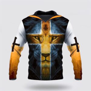 Lion Yellow Cross Jesus Is My God 3D Hoodies For Women Men, God 3D Printed Hoodie, Christian Apparel Hoodies