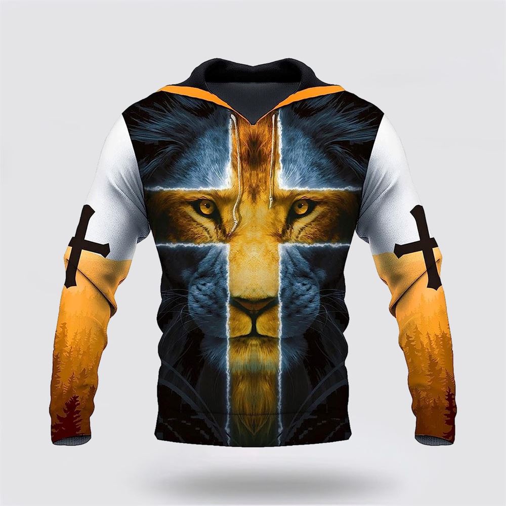 Lion Yellow Cross Jesus Is My God 3D Hoodies For Women Men, God 3D Printed Hoodie, Christian Apparel Hoodies Lion Yellow Cross Jesus Is My God 3D Hoodies For Women Men, God 3D Printed Hoodie, Christian Apparel Hoodies