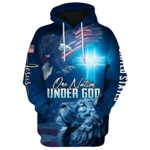 Lion Of Judah One Nation Under God Hoodies Men & Women, God 3D Printed Hoodie, Christian Apparel Hoodies