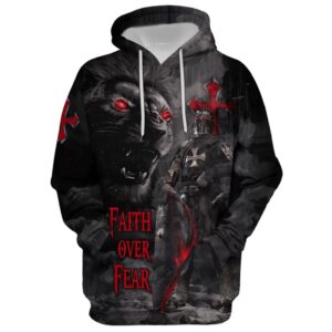 Lion Armor Knight Faith Over Fear Hoodie For Men & Women, God 3D Printed Hoodie, Christian Apparel Hoodies