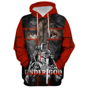 Lion And Warrior Hoodies, One Nation Under God Hoodie For Men & Women, God 3D Printed Hoodie, Christian Apparel Hoodies