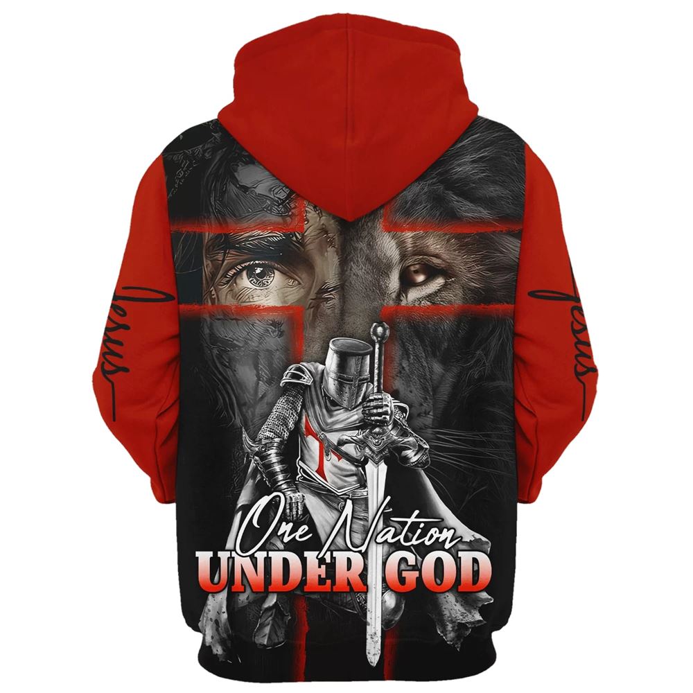 Lion And Warrior Hoodies, One Nation Under God Hoodie For Men & Women, God 3D Printed Hoodie, Christian Apparel Hoodies