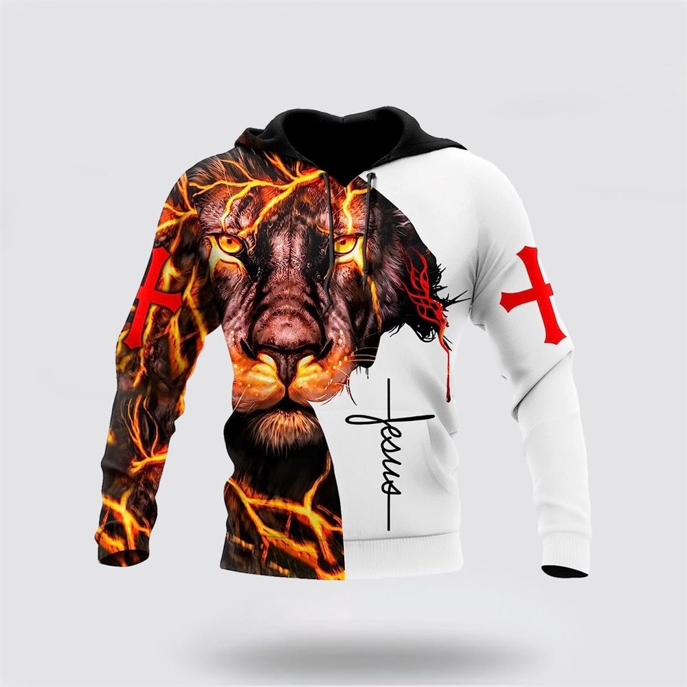 Lightning Lion And Jesus Cross 3D Hoodies For Women Men, God 3D Printed Hoodie, Christian Apparel Hoodies Lightning Lion And Jesus Cross 3D Hoodies For Women Men, God 3D Printed Hoodie, Christian Apparel Hoodies