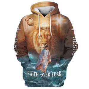 Jesus Walks On Water Faith Over Fear Lion King Hoodies Jesus Hoodie Men & Women, God 3D Printed Hoodie, Christian Apparel Hoodies
