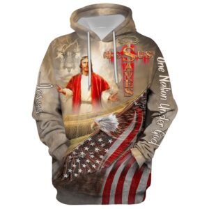 Jesus Saves, One Nation Under God Hoodie For Men & Women, God 3D Printed Hoodie, Christian Apparel Hoodies