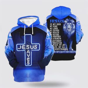 Jesus Save The Lion Blue 3D Hoodies For Women Men, God 3D Printed Hoodie, Christian Apparel Hoodies