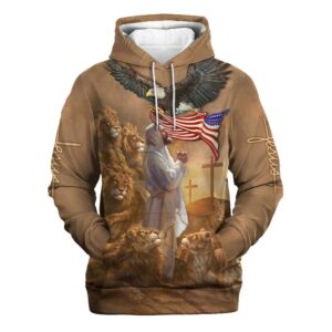Jesus Praying With Lion Hoodies Jesus Hoodie Men & Women, God 3D Printed Hoodie, Christian Apparel Hoodies