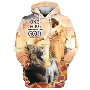 Jesus Lion Of Judah Lamb Of God One Nation Under God Hoodies Jesus Hoodie Men & Women, God 3D Printed Hoodie, Christian Apparel Hoodies