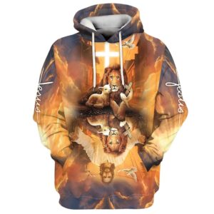 Jesus Lion King And Lamb Cross 3D Hoodies Jesus Hoodie Men & Women, God 3D Printed Hoodie, Christian Apparel Hoodies