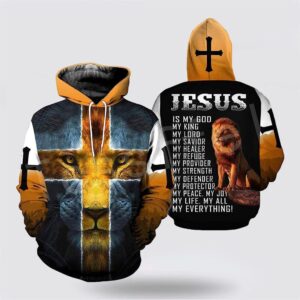 Jesus Is My God My King Cross Lion 3D Hoodies For Women Men, God 3D Printed Hoodie, Christian Apparel Hoodies