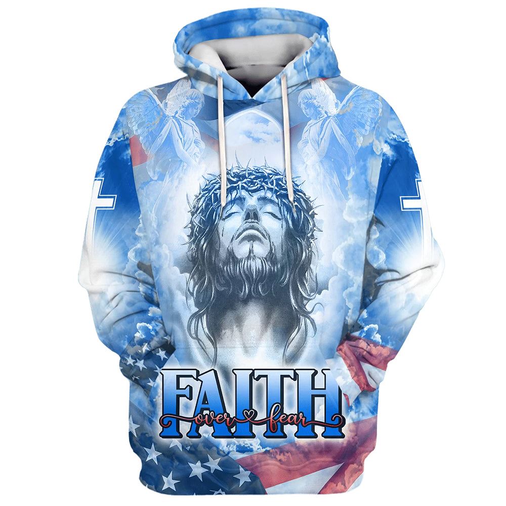 Jesus Faith Over Fear Hoodies Jesus Hoodie Men & Women, God 3D Printed Hoodie, Christian Apparel Hoodies