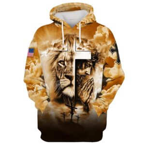 Jesus And The Cross Lion Of Judah Hoodie For Men & Women, God 3D Printed Hoodie, Christian Apparel Hoodies