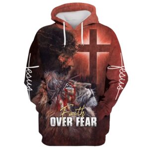 Jesus And Lion, Faith Over Fear Hoodie For Men & Women, God 3D Printed Hoodie, Christian Apparel Hoodies