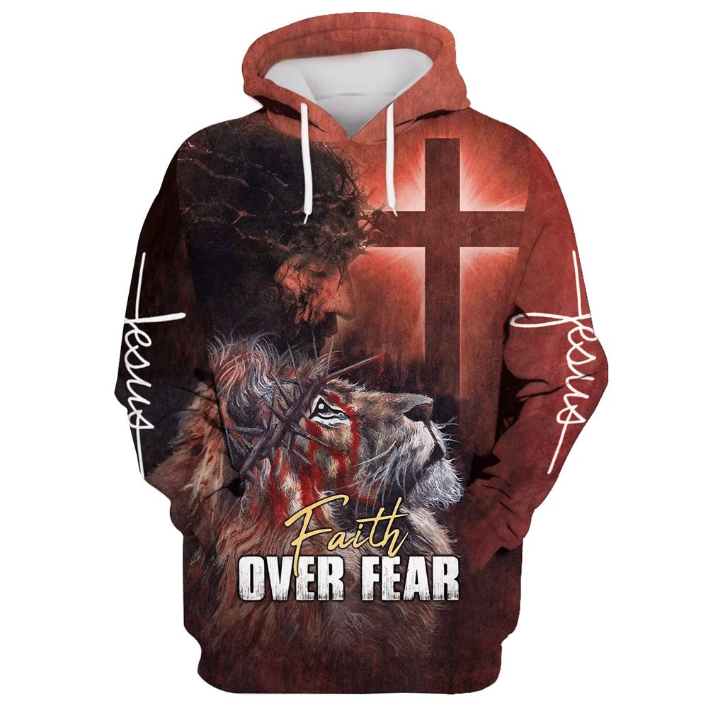 Jesus And Lion, Faith Over Fear Hoodie For Men & Women, God 3D Printed Hoodie, Christian Apparel Hoodies Jesus And Lion, Faith Over Fear Hoodie For Men & Women, God 3D Printed Hoodie, Christian Apparel Hoodies