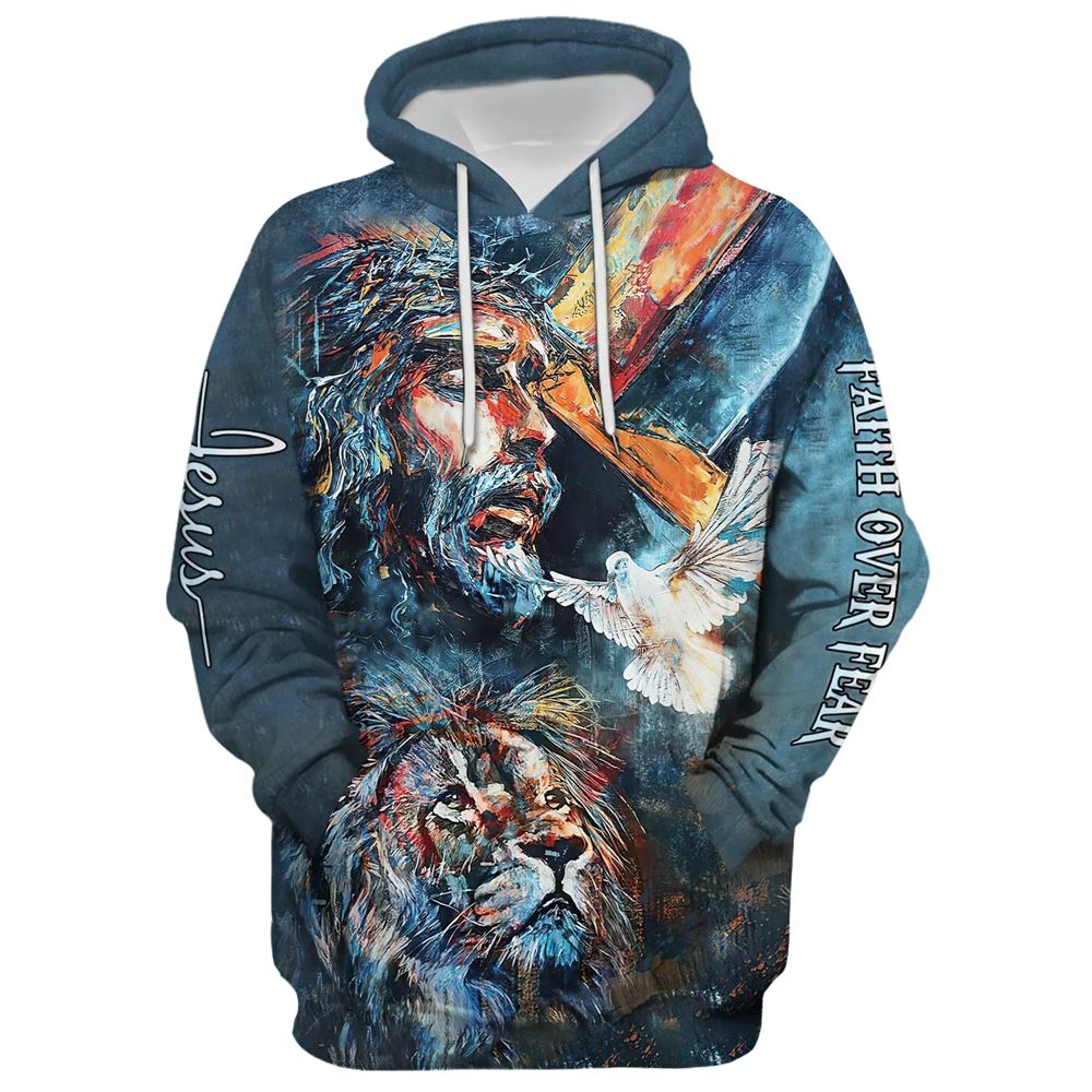 Jesus And Lion Of Judah, Faith Over Fear Hoodie For Men & Women, God 3D Printed Hoodie, Christian Apparel Hoodies Jesus And Lion Of Judah, Faith Over Fear Hoodie For Men & Women, God 3D Printed Hoodie, Christian Apparel Hoodies