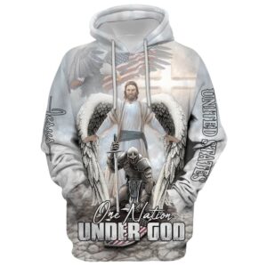 Jesus And Angel Warrior, One Nation Under God Hoodie For Men & Women, God 3D Printed Hoodie, Christian Apparel Hoodies