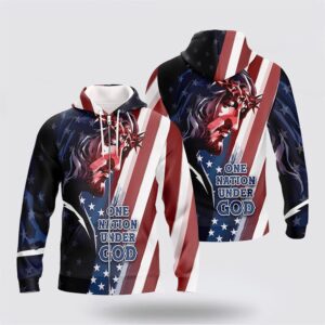 Jesus And American Flag One Nation Under God 3D Hoodies For Women Men, God 3D Printed Hoodie, Christian Apparel Hoodies