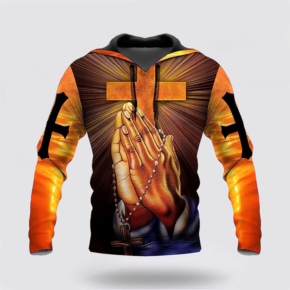 Hand Pray Cross I Can Do All Things Through Christ 3D Hoodies For Women Men, God 3D Printed Hoodie, Christian Apparel Hoodies