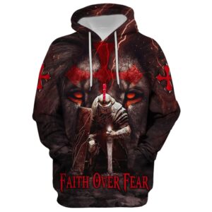 Faith Over Fear, Knight Of The Lion Hoodie For Men & Women, God 3D Printed Hoodie, Christian Apparel Hoodies