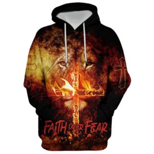Faith Over Fear Lion Christian Cross Hoodies Men & Women, God 3D Printed Hoodie, Christian Apparel Hoodies