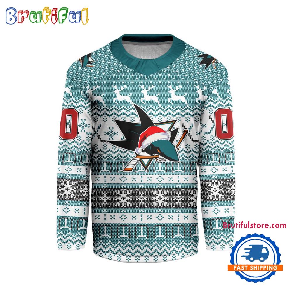 San Jose Sharks 2026 NHL Christmas Personalized Hockey Jersey Design San Jose Sharks 2026 NHL Christmas Personalized Hockey Jersey Design
