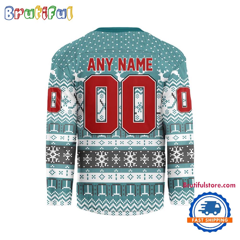 San Jose Sharks 2026 NHL Christmas Personalized Hockey Jersey Design San Jose Sharks 2026 NHL Christmas Personalized Hockey Jersey Design
