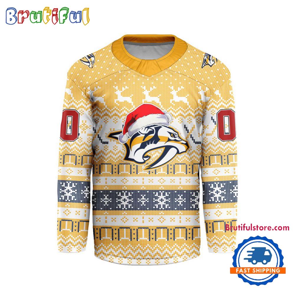 Nashville Predators 2026 NHL Christmas Personalized Hockey Jersey Design Nashville Predators 2026 NHL Christmas Personalized Hockey Jersey Design
