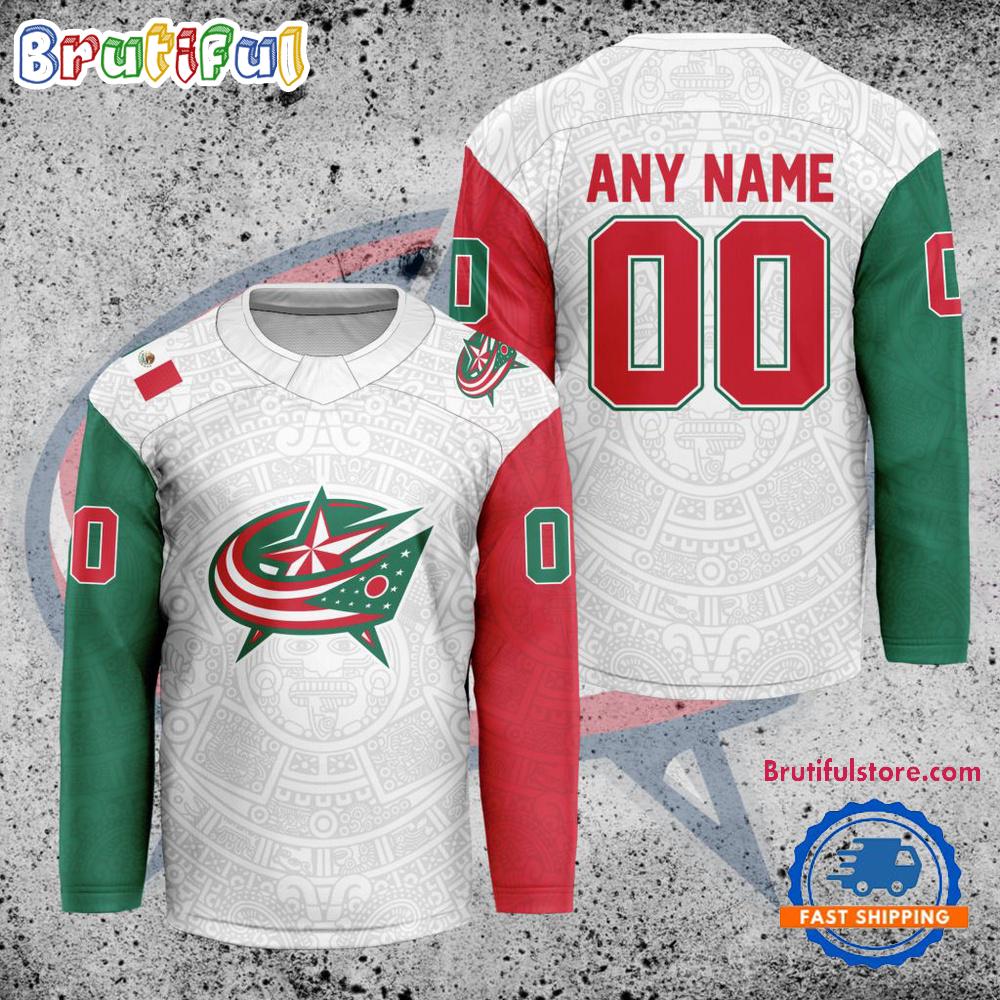 NHL Columbus Blue Jackets Personalized Mexican Heritage Hockey Jersey NHL Columbus Blue Jackets Personalized Mexican Heritage Hockey Jersey