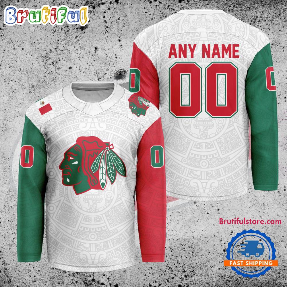 NHL Chicago Blackhawks Personalized Mexican Heritage Hockey Jersey NHL Chicago Blackhawks Personalized Mexican Heritage Hockey Jersey