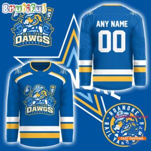 Roanoke Rail Yard Dawgs 2026 New Logo Custom Blue Hockey Jersey