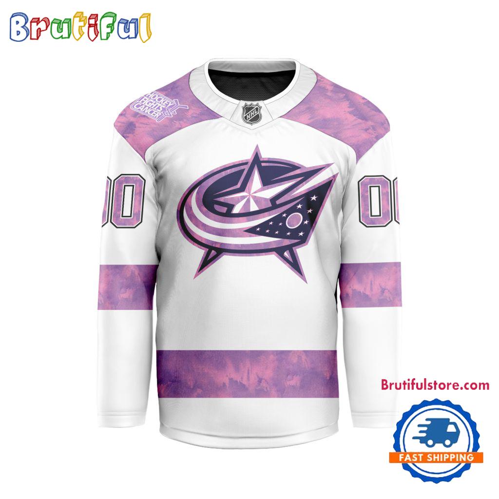 NHL Columbus Blue Jackets Personalized Hockey Fights Cancer Design Jersey NHL Columbus Blue Jackets Personalized Hockey Fights Cancer Design Jersey