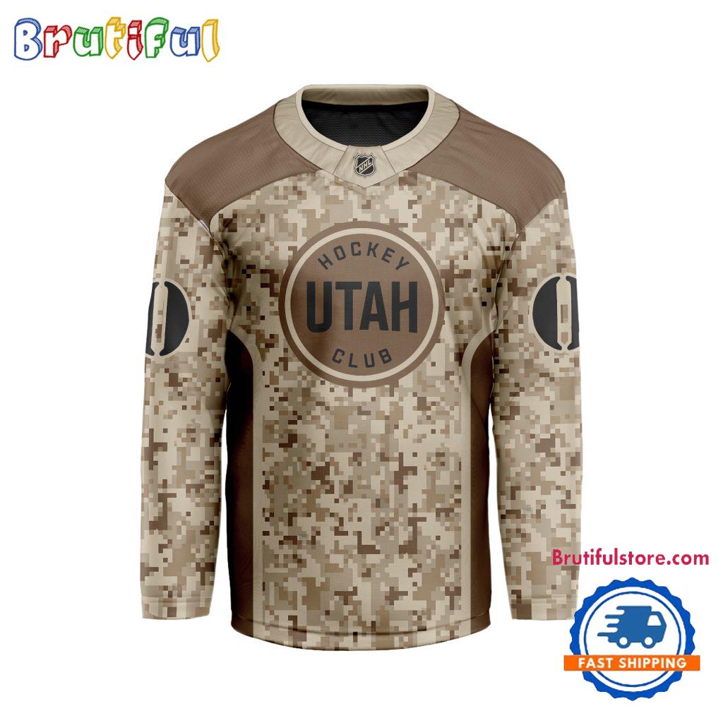 NHL Utah Hockey Club Special Veterans Military Desert Camouflage Design Hockey Jersey NHL Utah Hockey Club Special Veterans Military Desert Camouflage Design Hockey Jersey