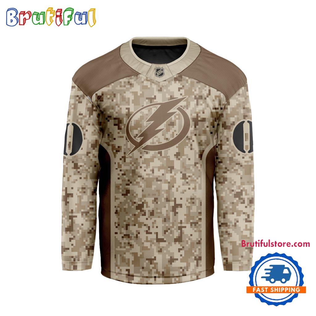 NHL Tampa Bay Lightning Special Veterans Military Desert Camouflage Design Hockey Jersey NHL Tampa Bay Lightning Special Veterans Military Desert Camouflage Design Hockey Jersey